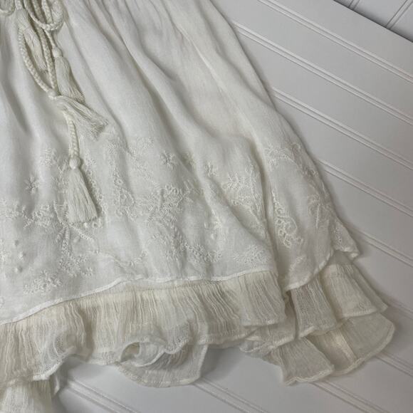 Free People White Tassel Embroidered Boho Top & Black Front Zip Denim Skirt 8 - Picture 5 of 10